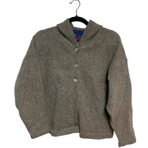 So Blue Women's Lambs Wool Silk Button Up Hooded Sweater Size Large